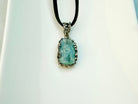 Aquamarine necklace raw blue crystal pendant sterling silver necklace 