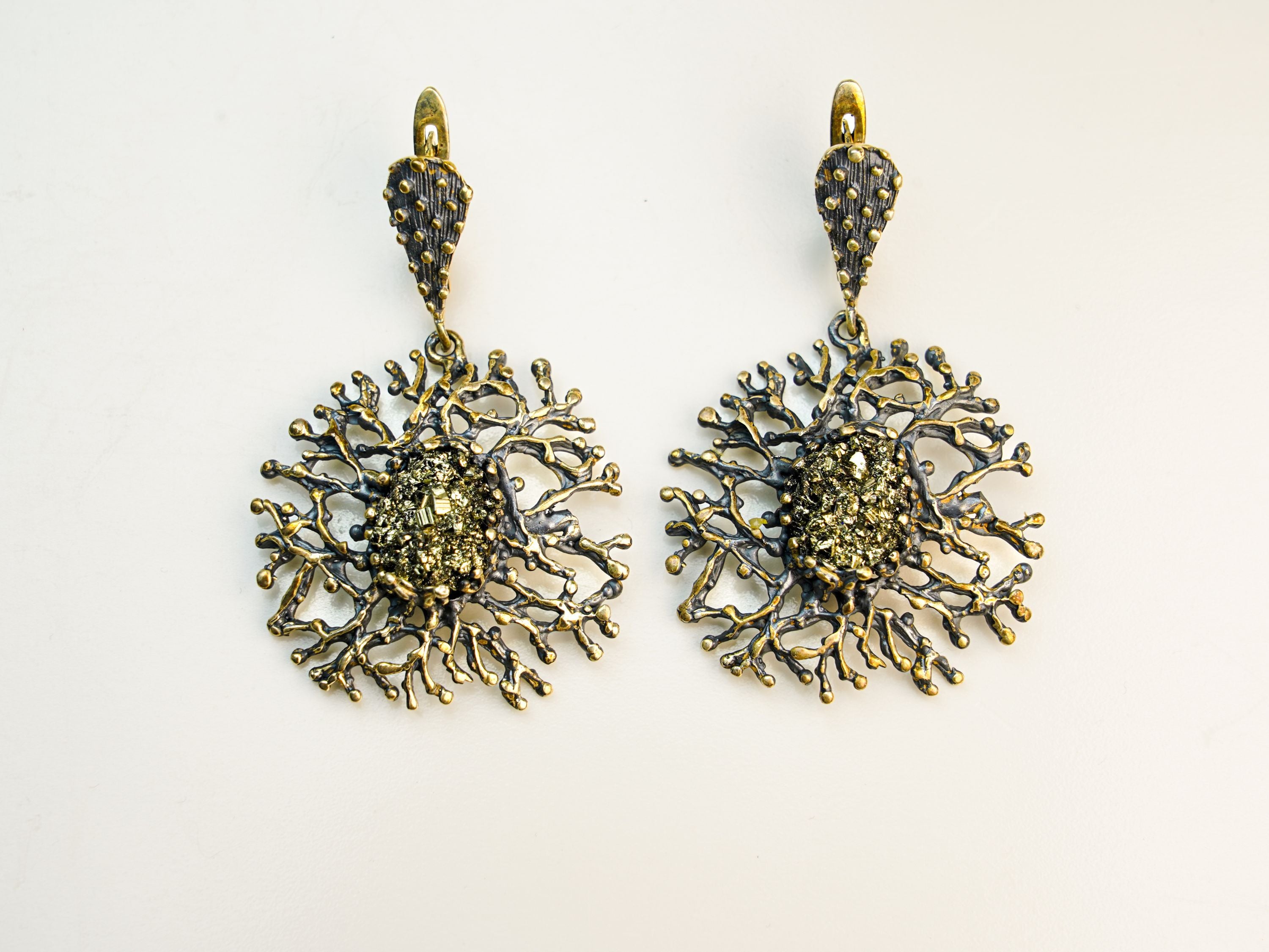 pyrite earrings raw gold stone sterling silver statement earrings