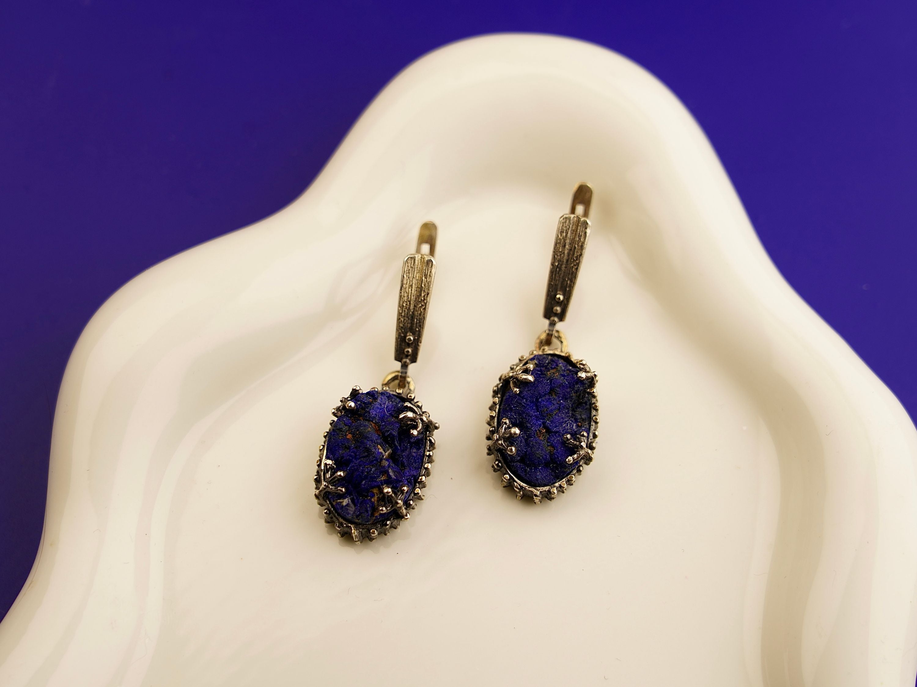 Lapis lazuli earrings deep blue gemstone silver drop earrings clean hero image