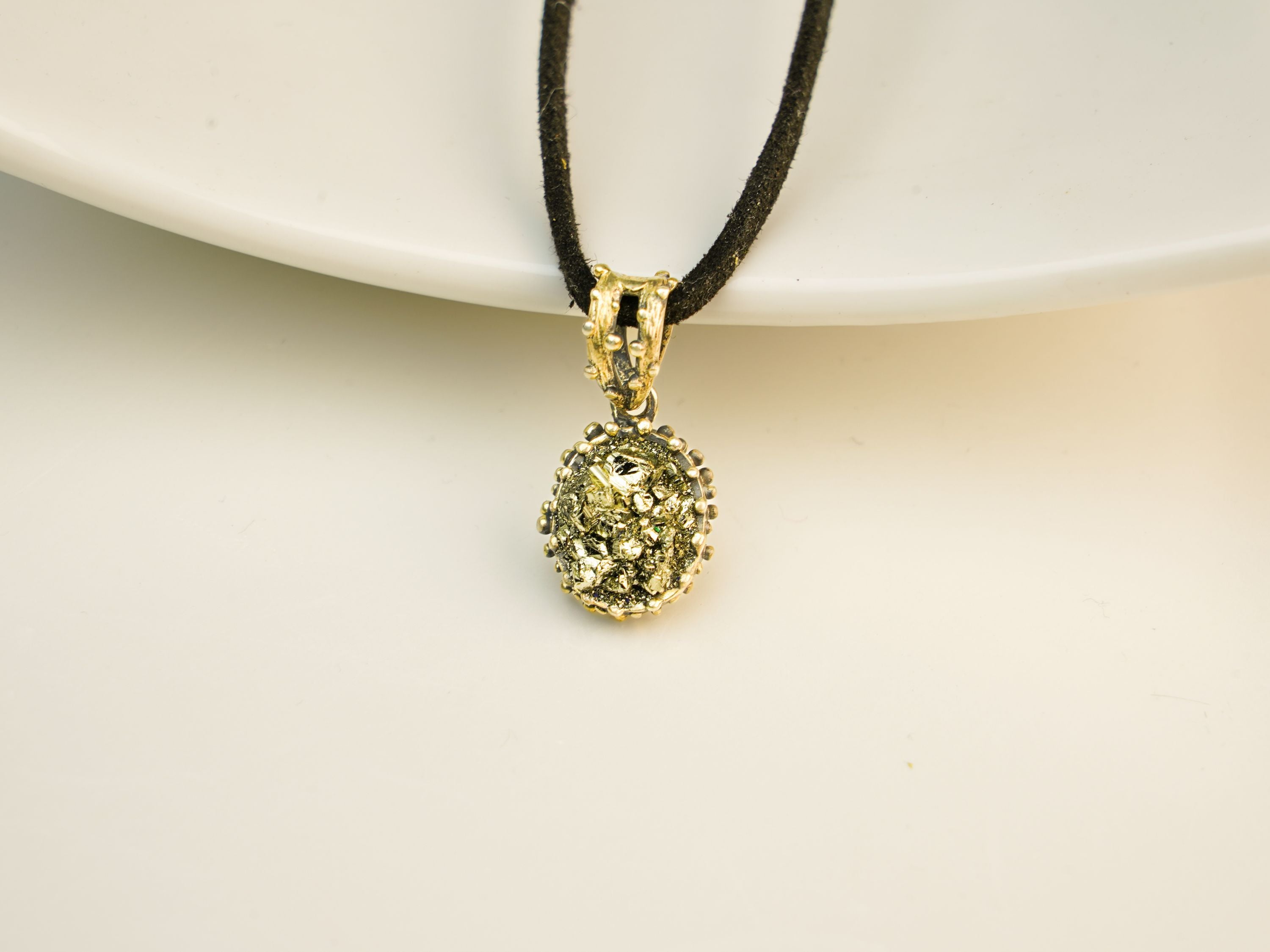 pyrite necklace gold crystal pendant sterling silver elegant jewelry