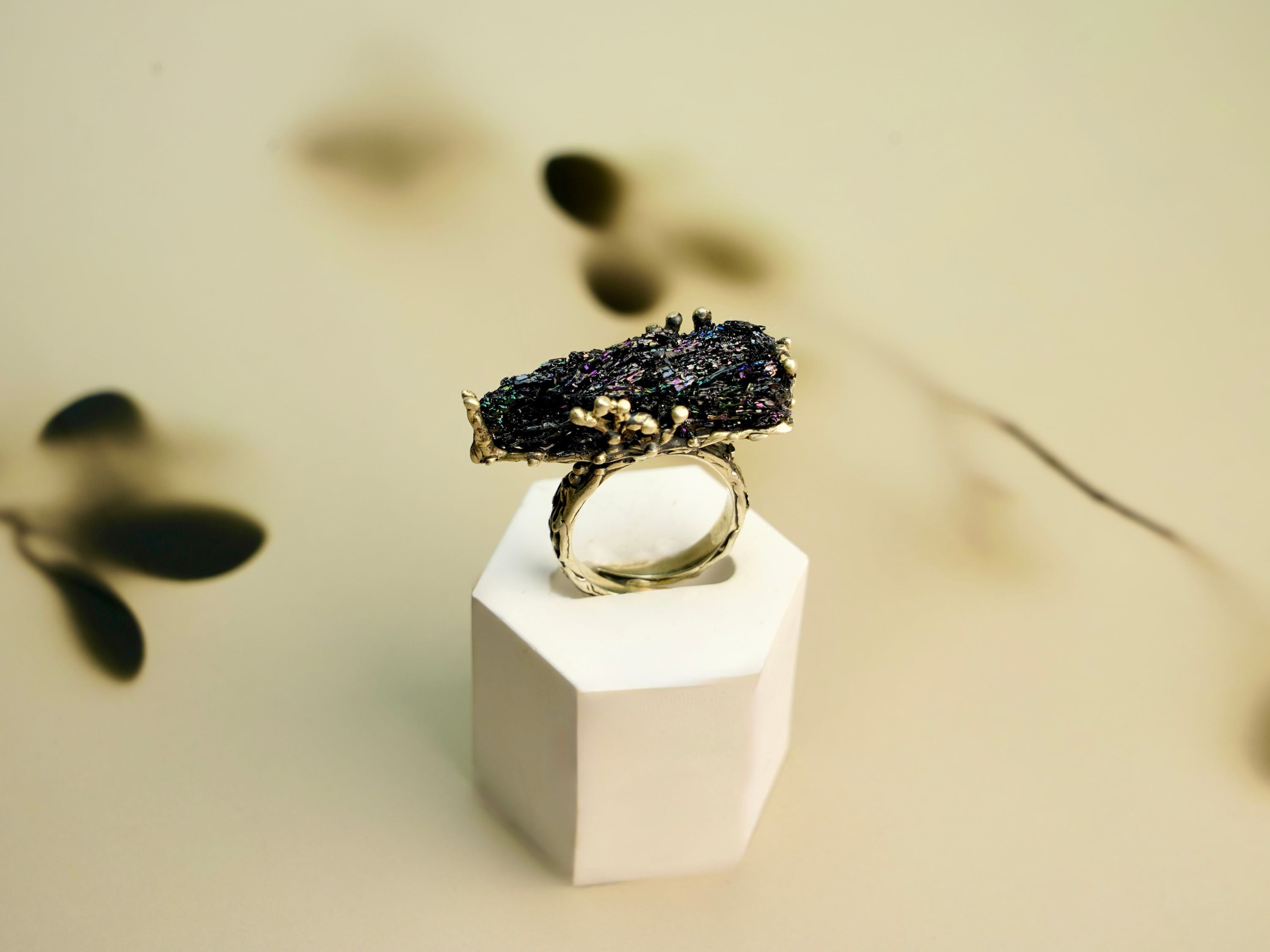 tourmaline ring raw black gemstone sterling silver statement ring