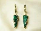 Malachite earrings green gemstone sterling silver leverback raw texture