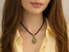 pyrite necklace on model gold gemstone pendant size reference