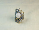 Moonstone ring front view sculptural sterling silver statement gemstone ring