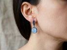 Aquamarine earrings on ear size reference raw aqua gemstone silver earrings