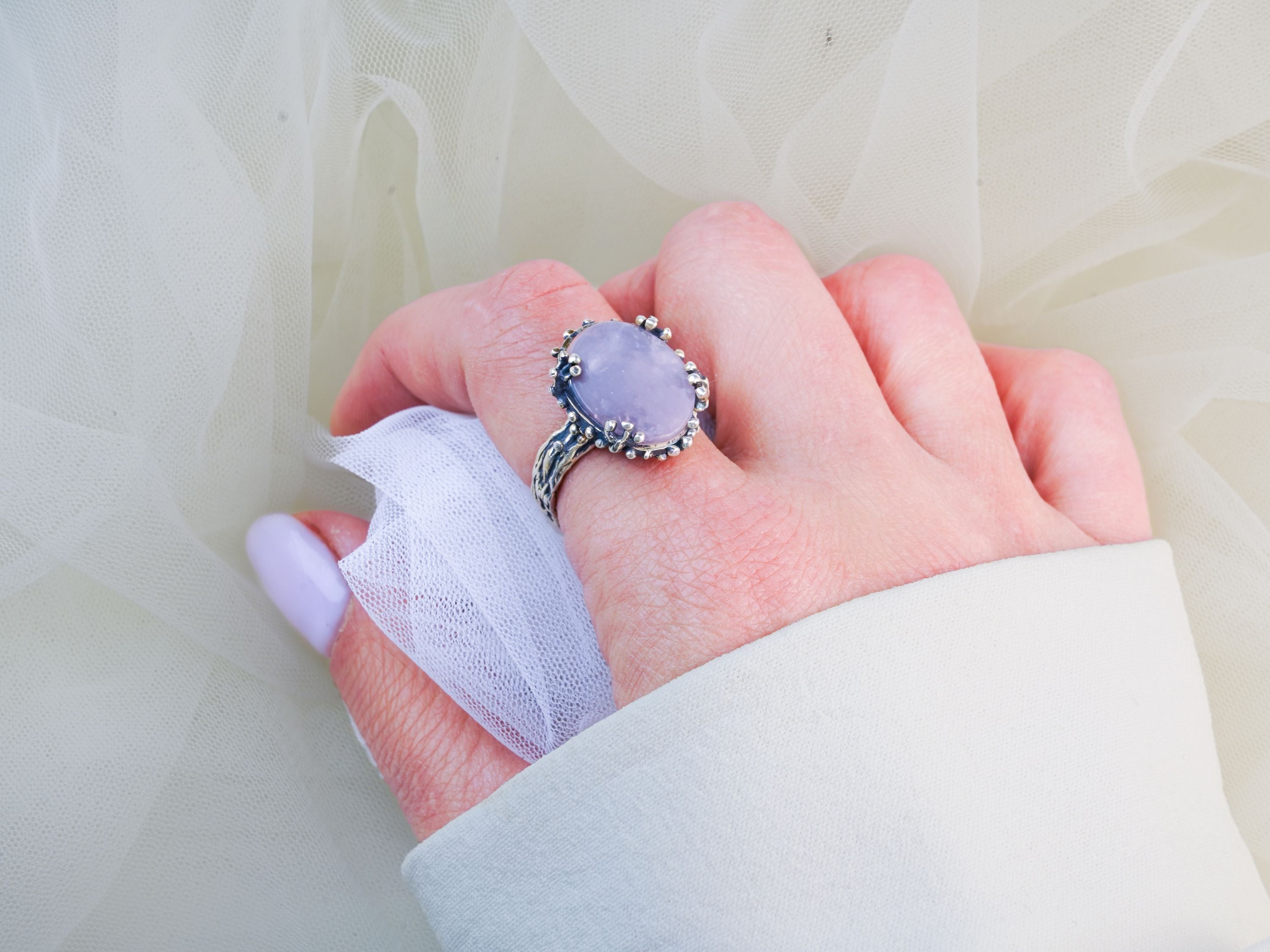 rose quartz ring on hand pink gemstone adjustable silver ring