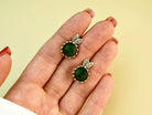 jade earrings on hand green gemstone leverback silver jewelry