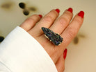 tourmaline ring on hand raw black gemstone adjustable silver ring
