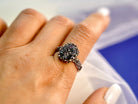 Black tourmaline adjustable ring on hand size reference raw crystal silver ring gothic style