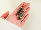 Malachite earrings on hand size reference green gemstone silver jewelry