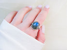 labradorite ring on hand blue flash sterling silver gemstone ring