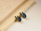 Black moissanite earrings top view sterling silver leverback dark gemstone