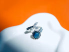 Close up labradorite stone blue flash detail crystal texture adjustable sterling silver ring
