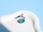 Close up aquamarine stone texture blue crystal detail adjustable sterling silver ring