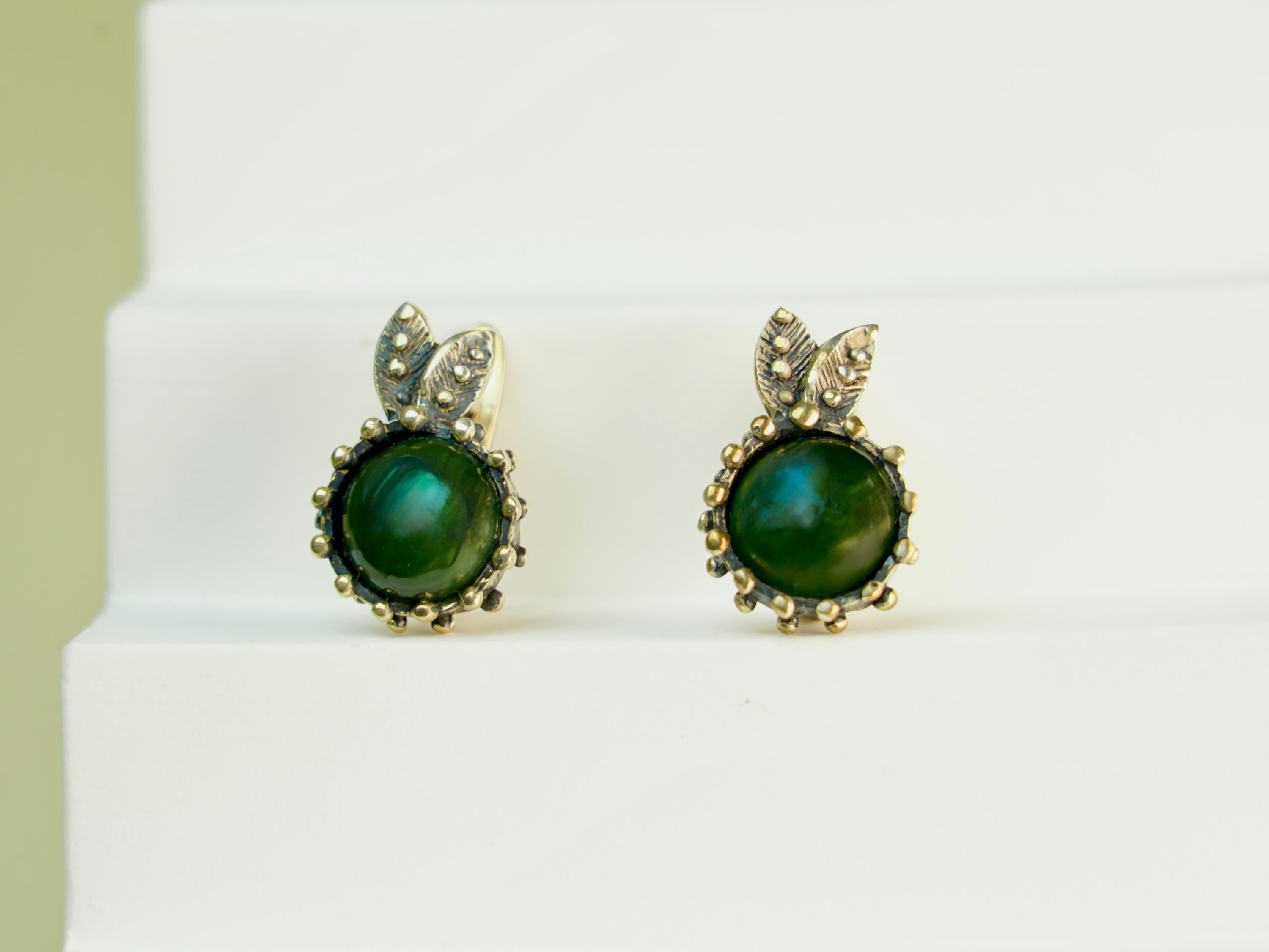 jade leverback earrings green gemstone minimalist silver design