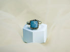 Aquamarine ring centered view blue gemstone sterling silver jewelry