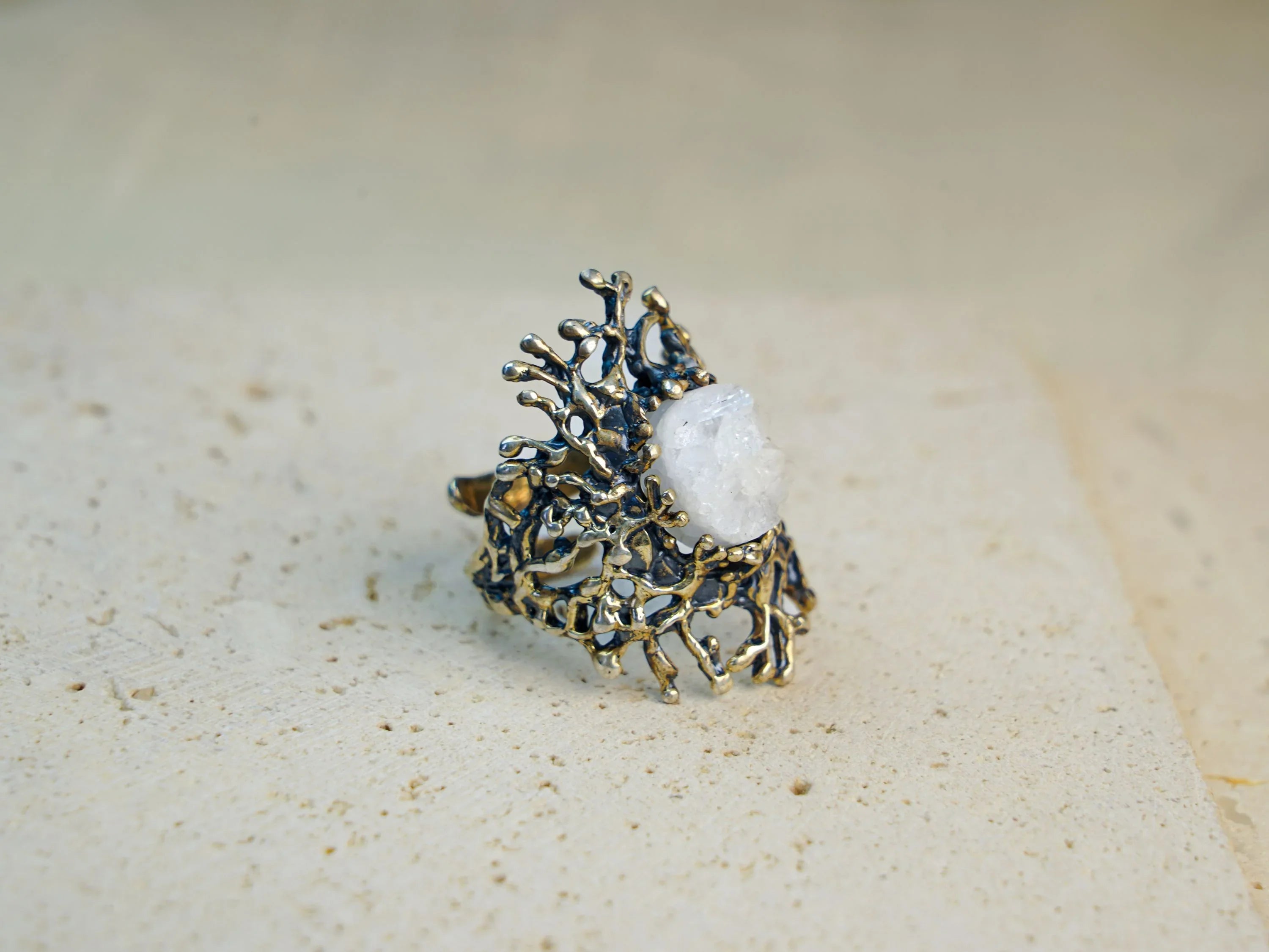 Moonstone ring aesthetic view natural gemstone sculptural silver jewelry