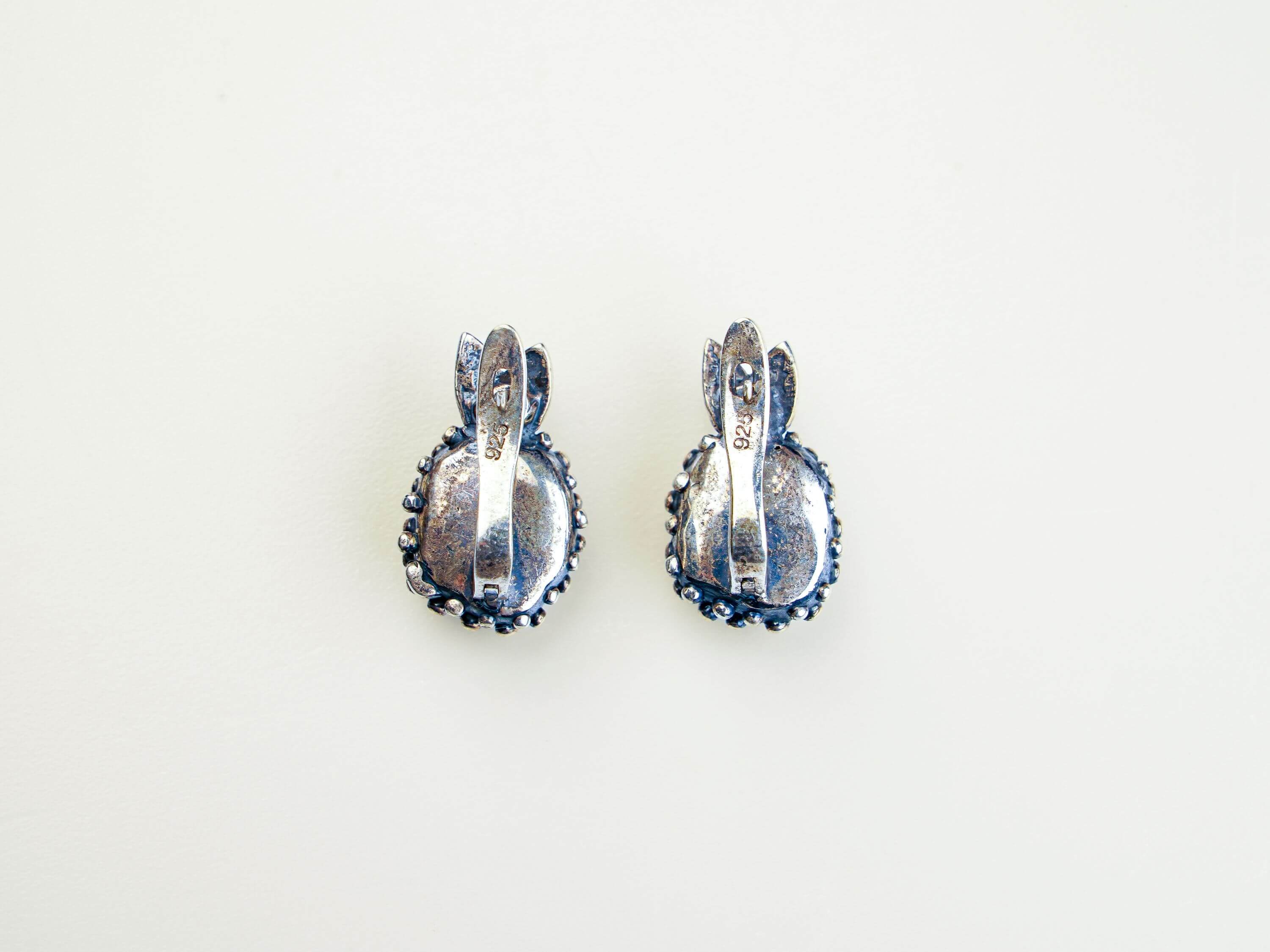 Detailed view of the secure English lock closure on the silver aquamarine earrings