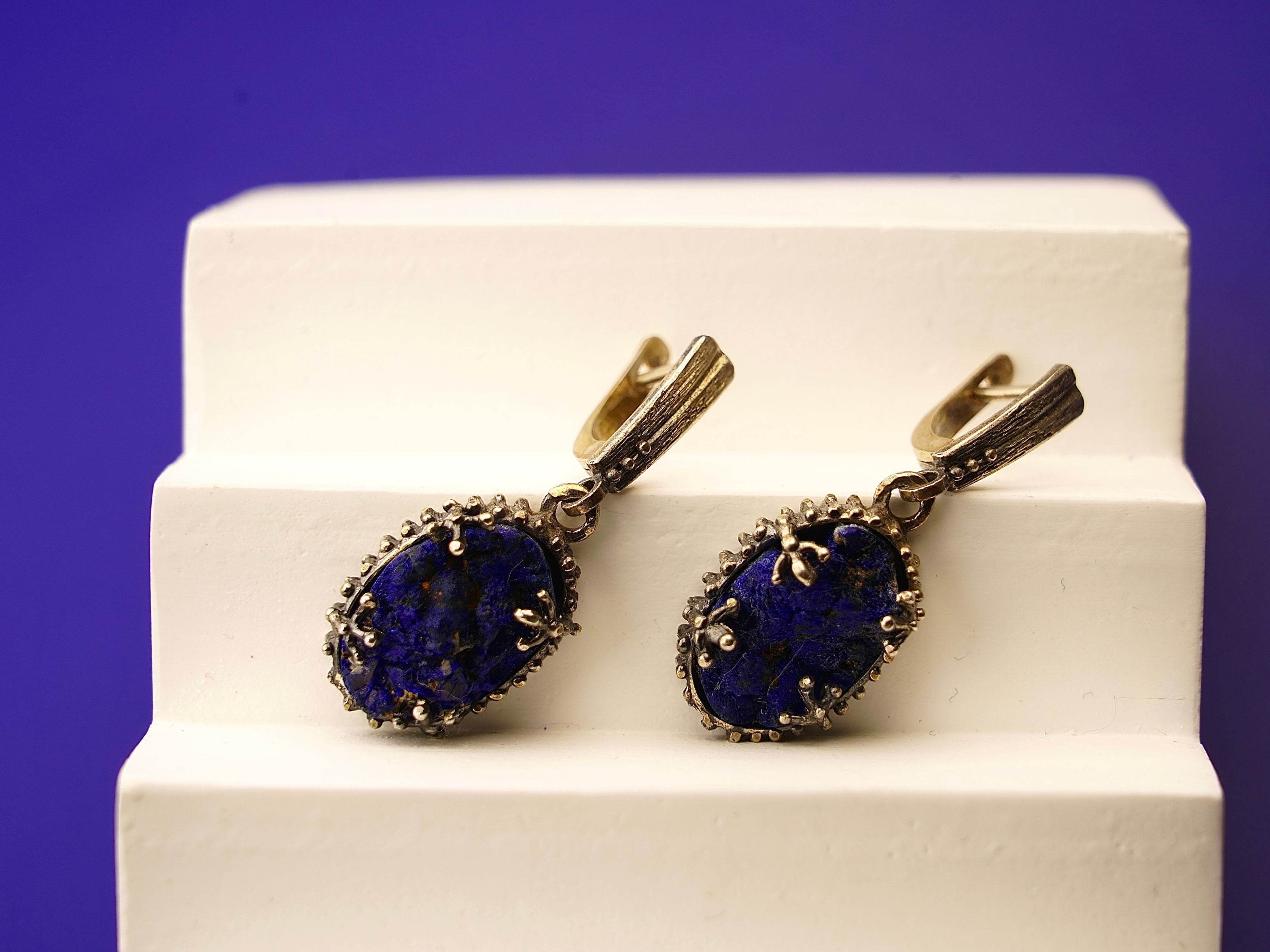 Lapis lazuli earrings clean front view deep blue gemstone drop earrings