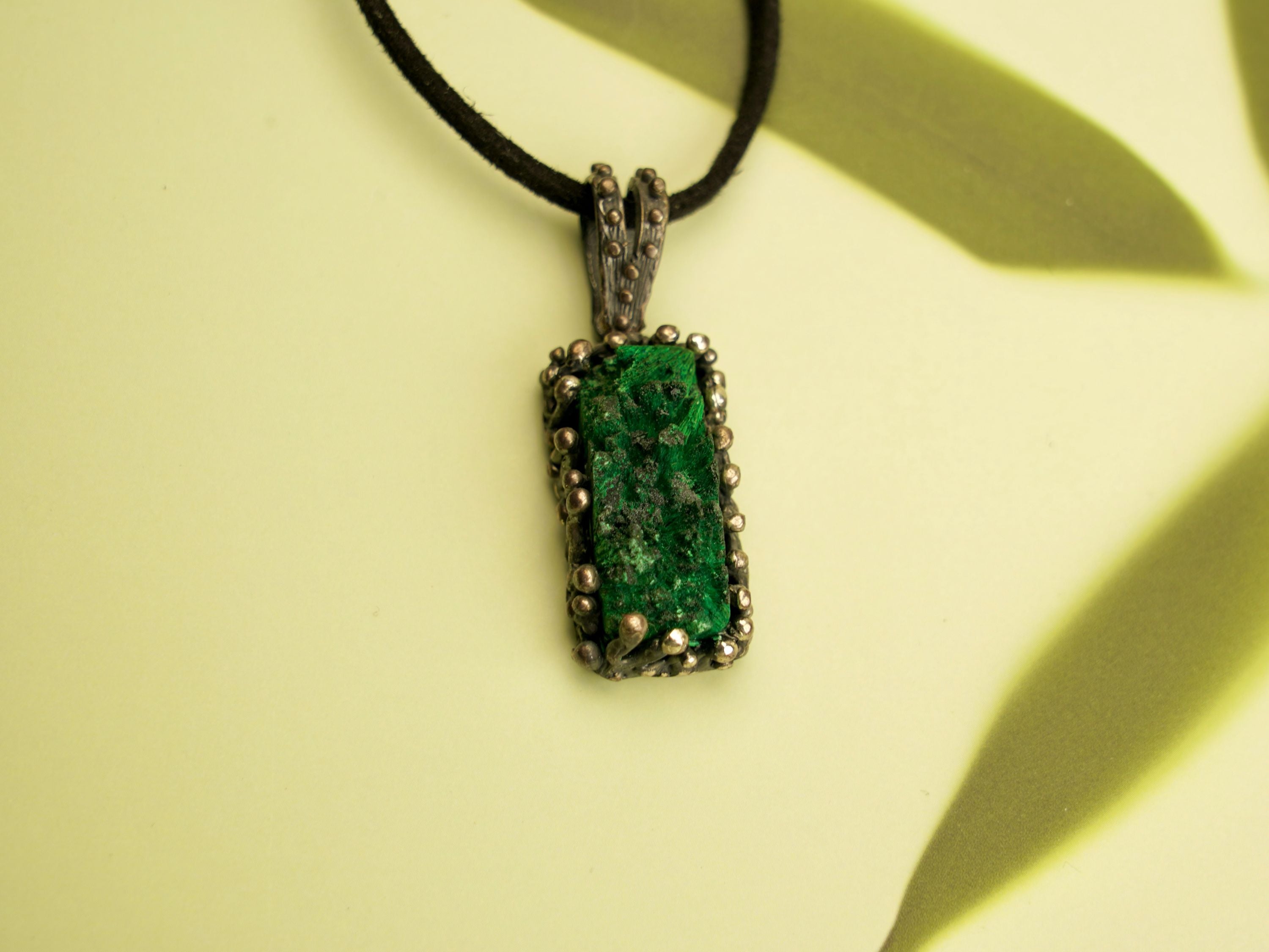 malachite necklace front view minimalist green crystal pendant