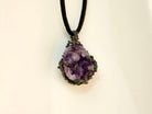 amethyst pendant necklace front view, raw crystal sterling silver design