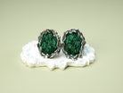 Malachite earrings clean front view green gemstone statement earrings
