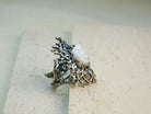Moonstone ring detail view organic texture sterling silver handcrafted design