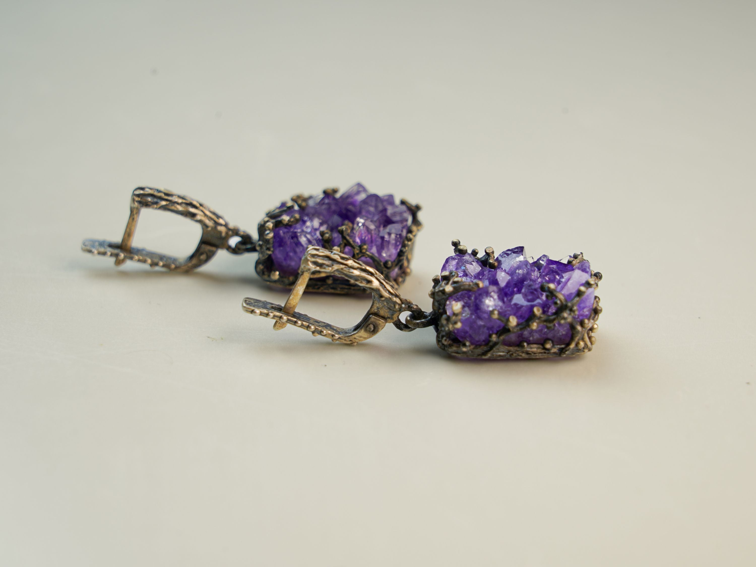 amethyst drop earrings purple gemstone movement dangle silver earrings