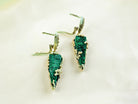 Malachite earrings angled detail green gemstone sterling silver handcrafted