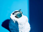 Angle view aquamarine adjustable ring ocean blue stone silver design statement jewelry