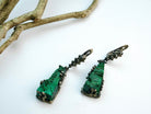 angled view malachite dangle earrings elongated green gemstone jewelry