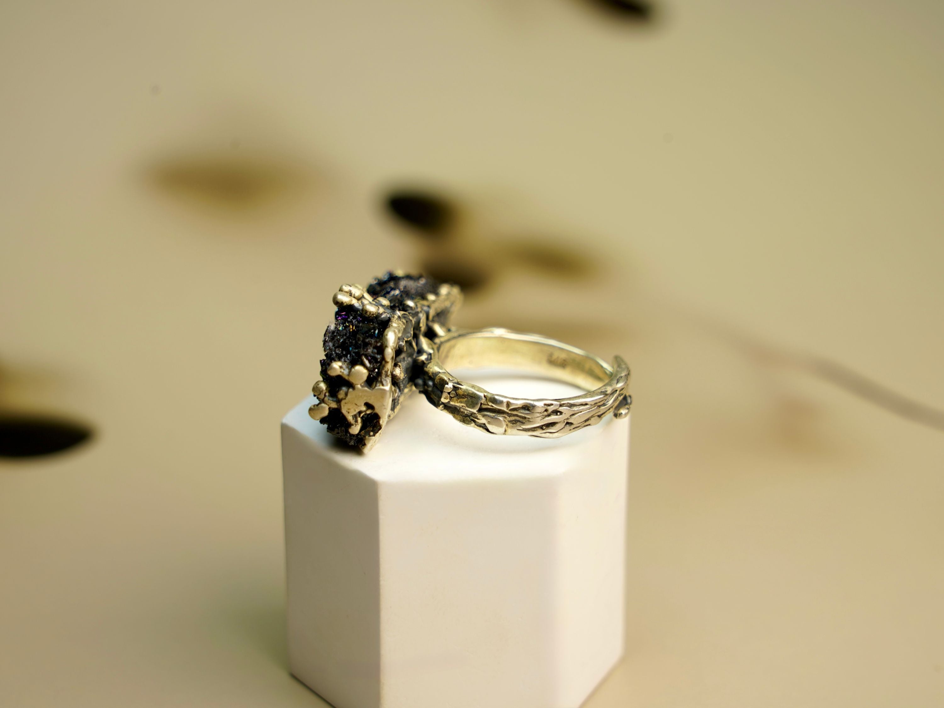 tourmaline ring profile view raw gemstone silver band structure