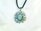 Aquamarine necklace centered view blue gemstone silver pendant design