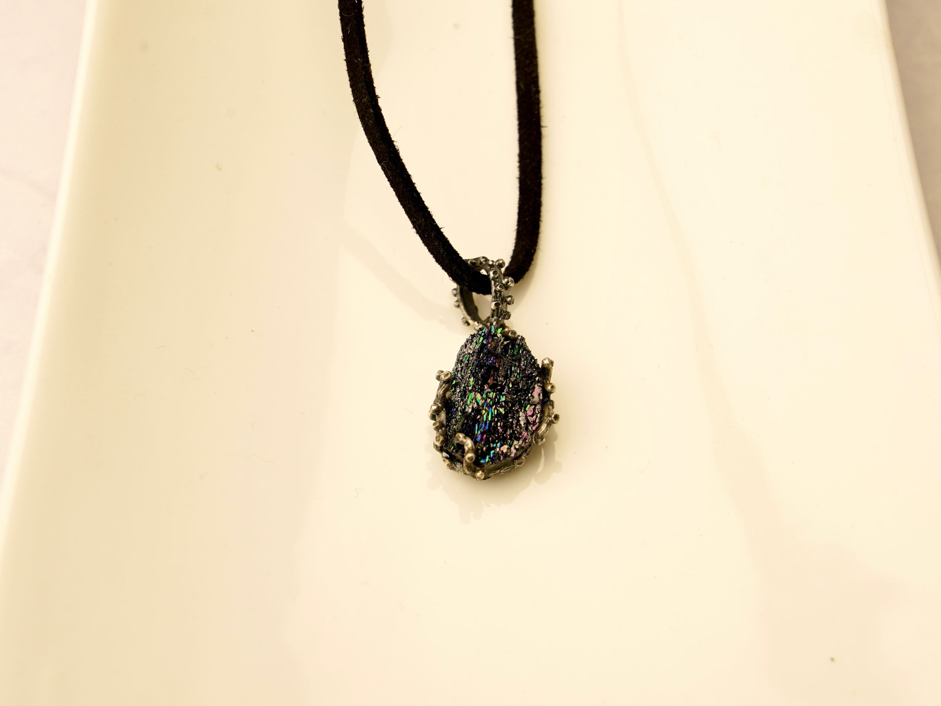 black tourmaline necklace angle view raw dark crystal jewelry