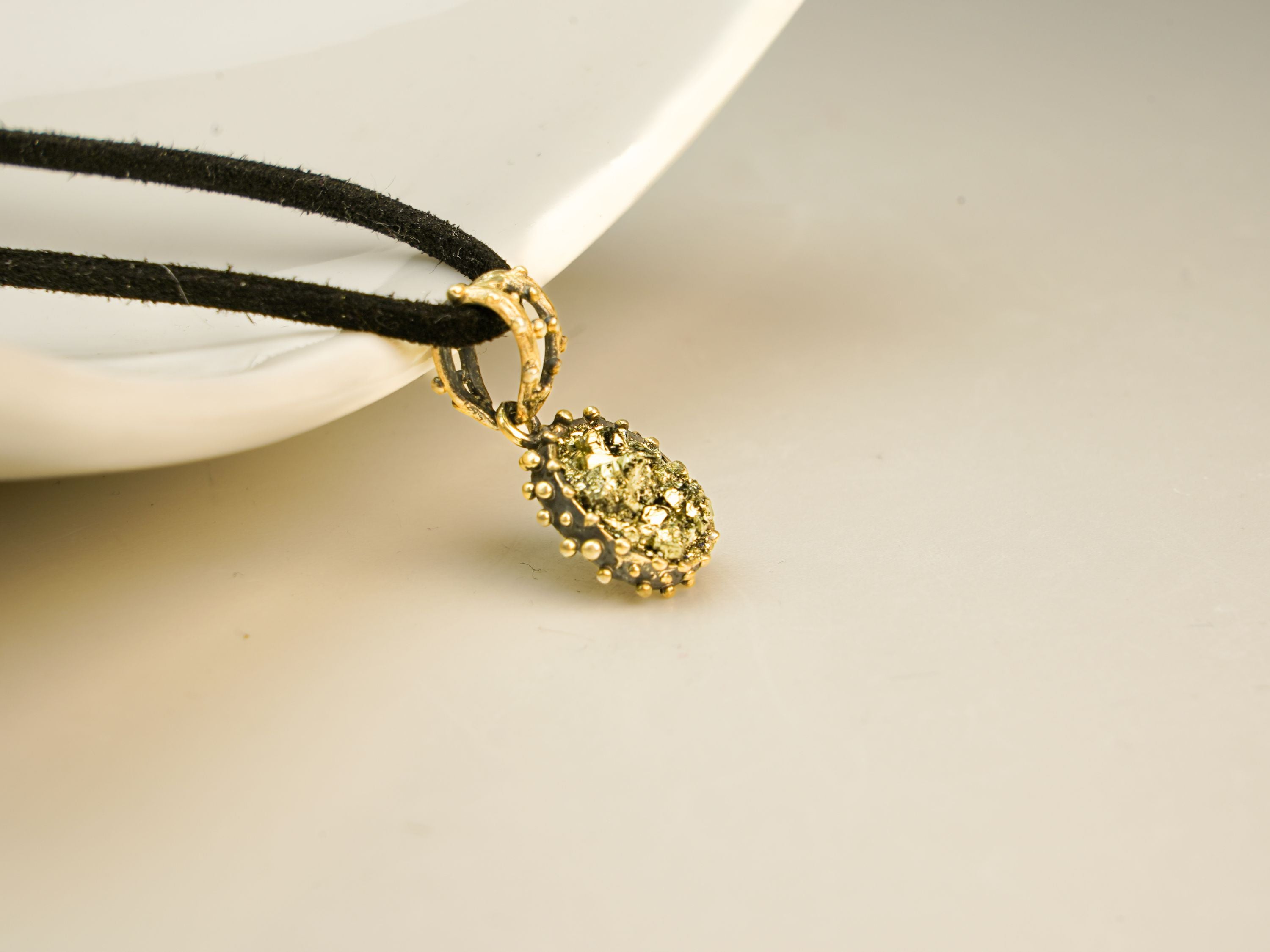 pyrite necklace elegant oval pendant clean minimalist look