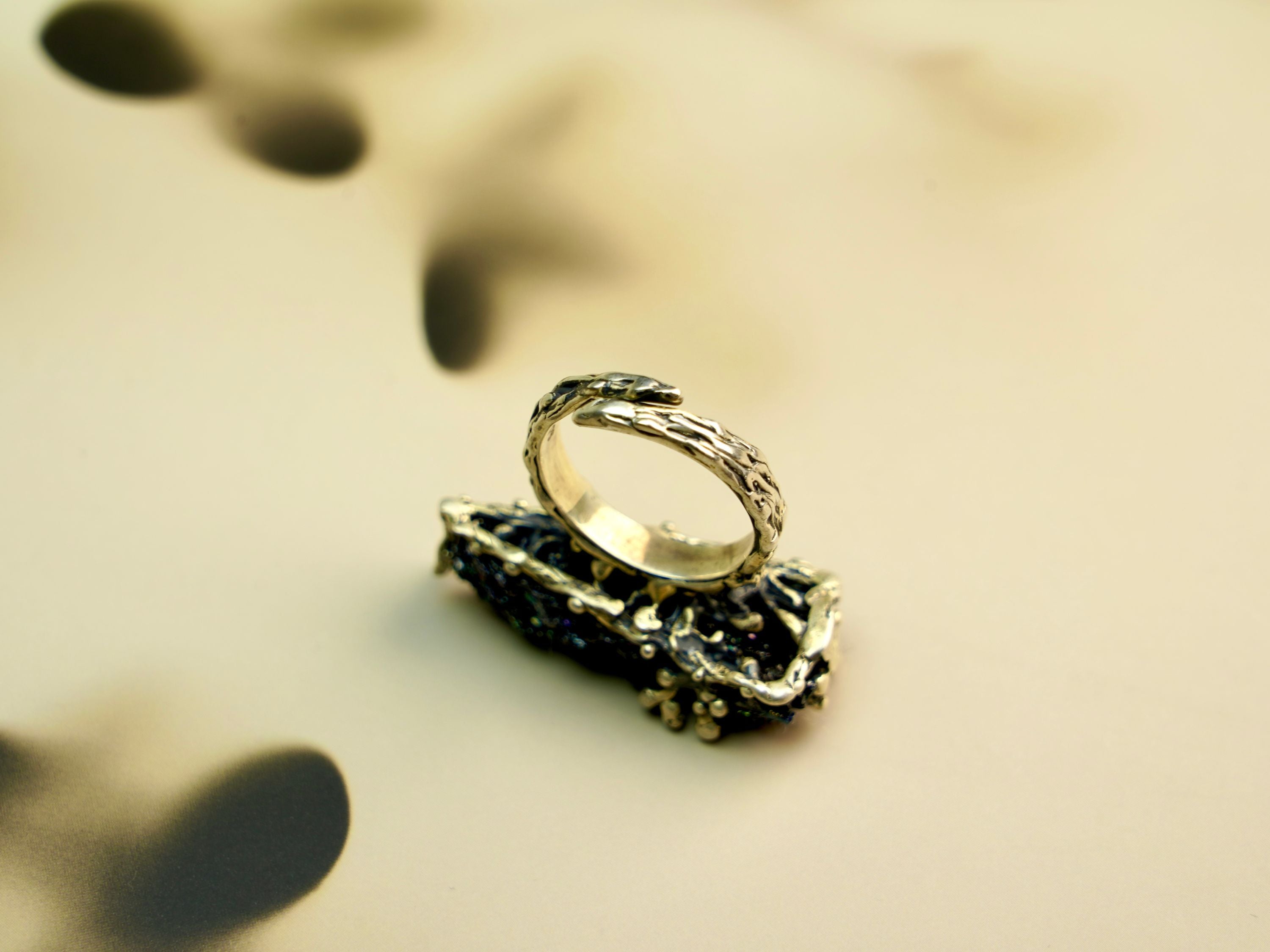 tourmaline ring close detail raw stone silver craftsmanship ring