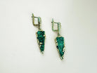 Malachite earrings front view leverback green stone silver earrings