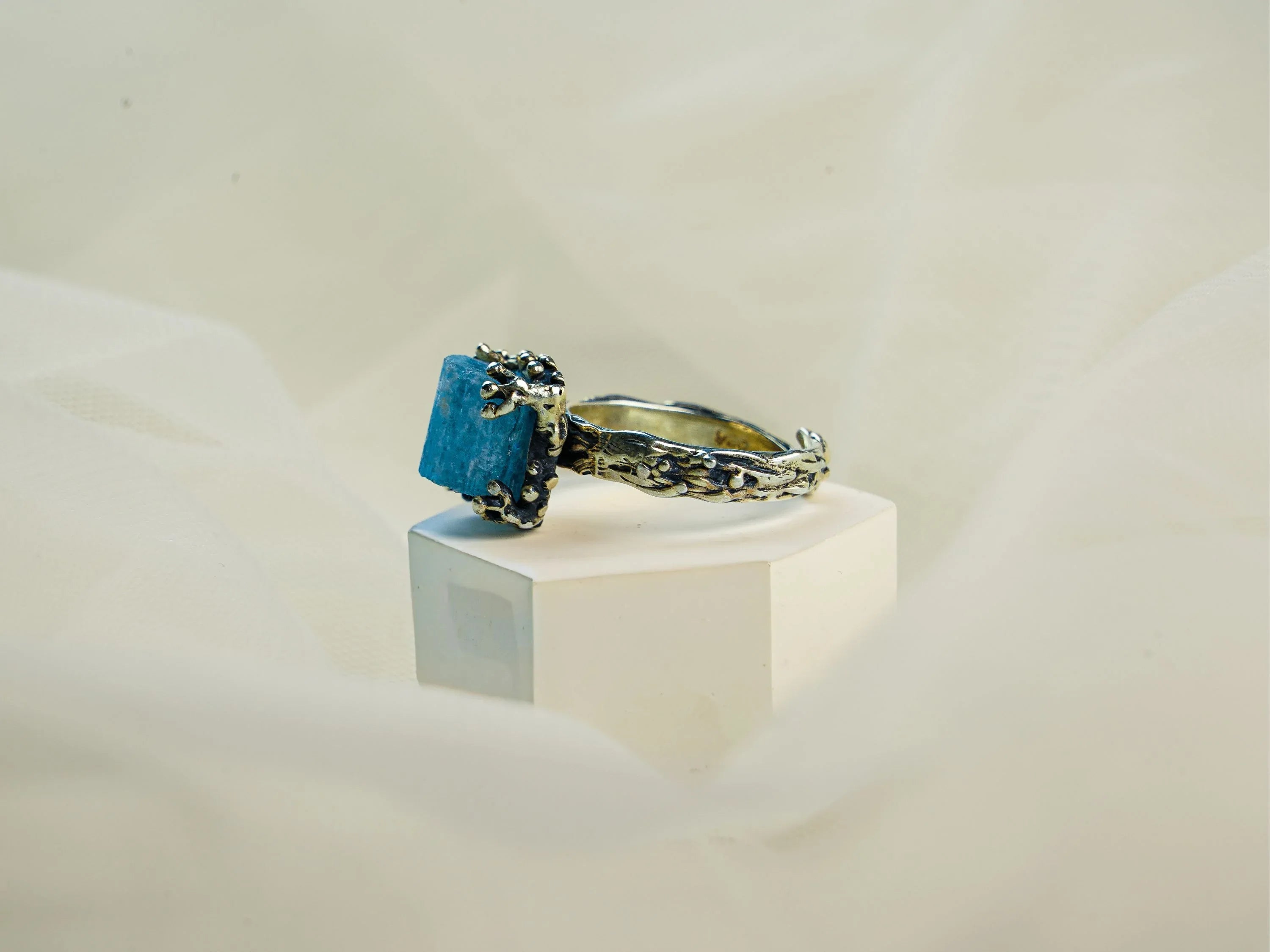 Aquamarine ring angled detail blue gemstone sterling silver handcrafted design