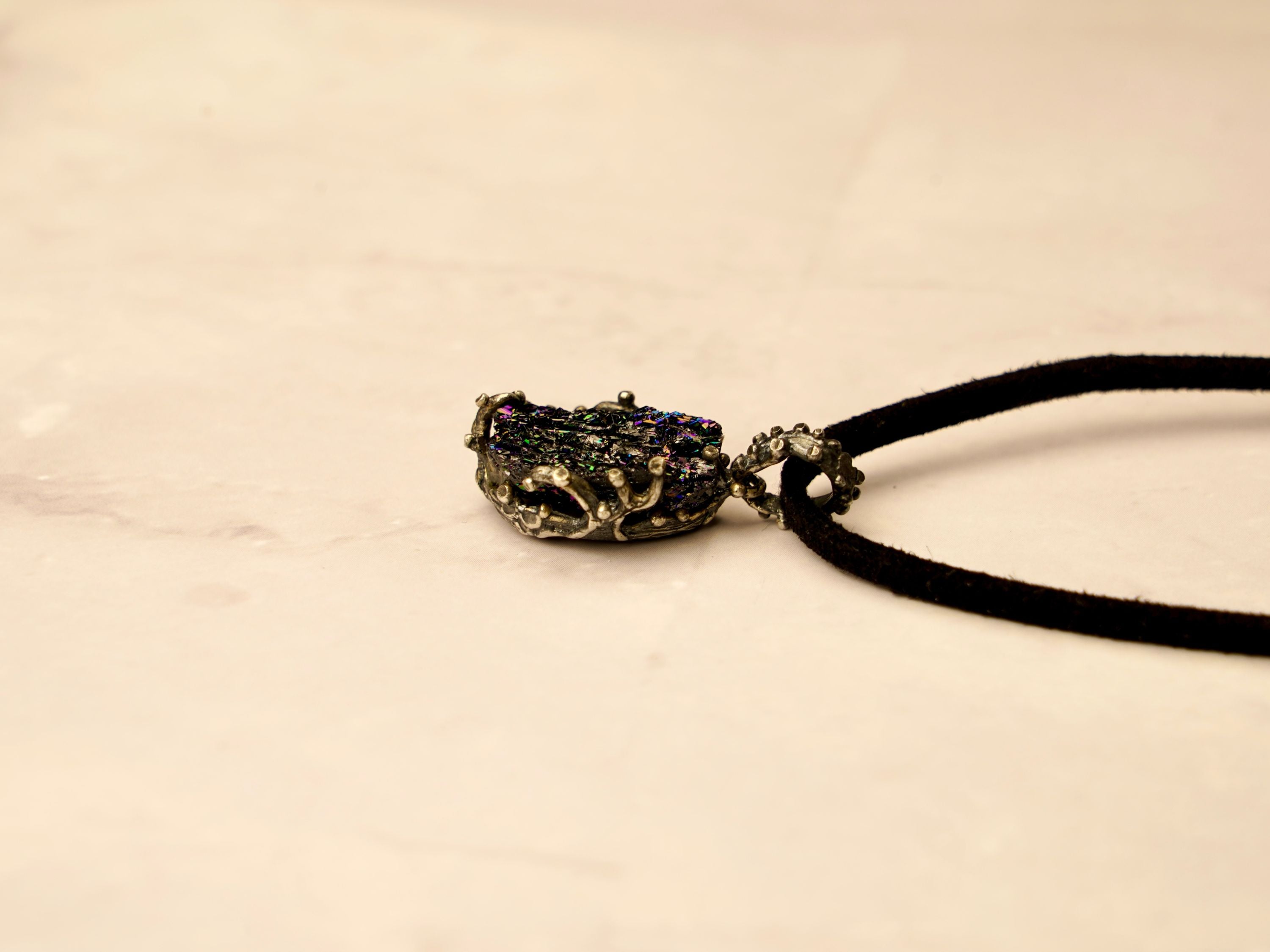 black tourmaline necklace side view thickness raw crystal pendant