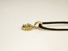 pyrite necklace side profile pendant thickness and setting detail
