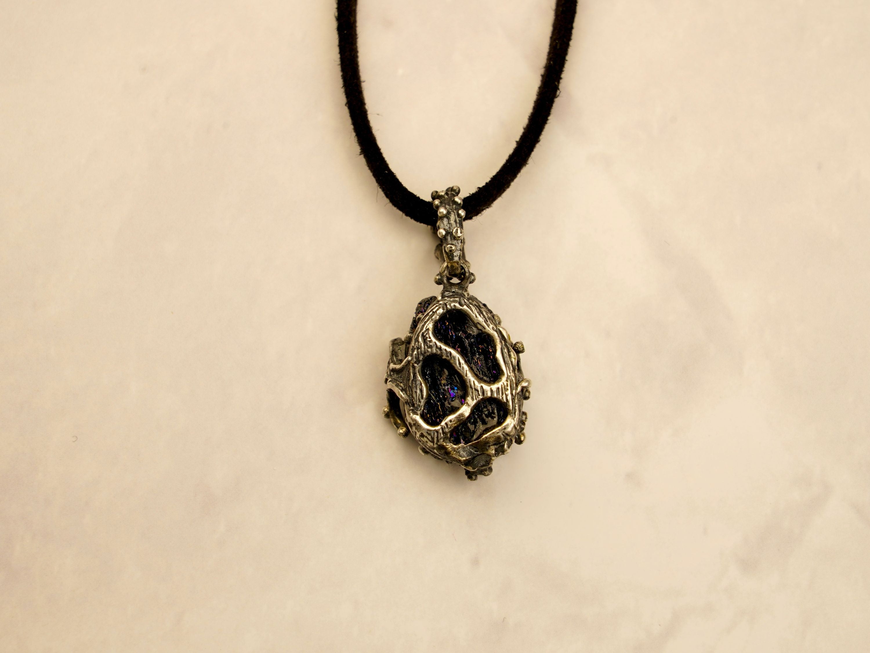 black tourmaline necklace back view silver setting detail gothic jewelry