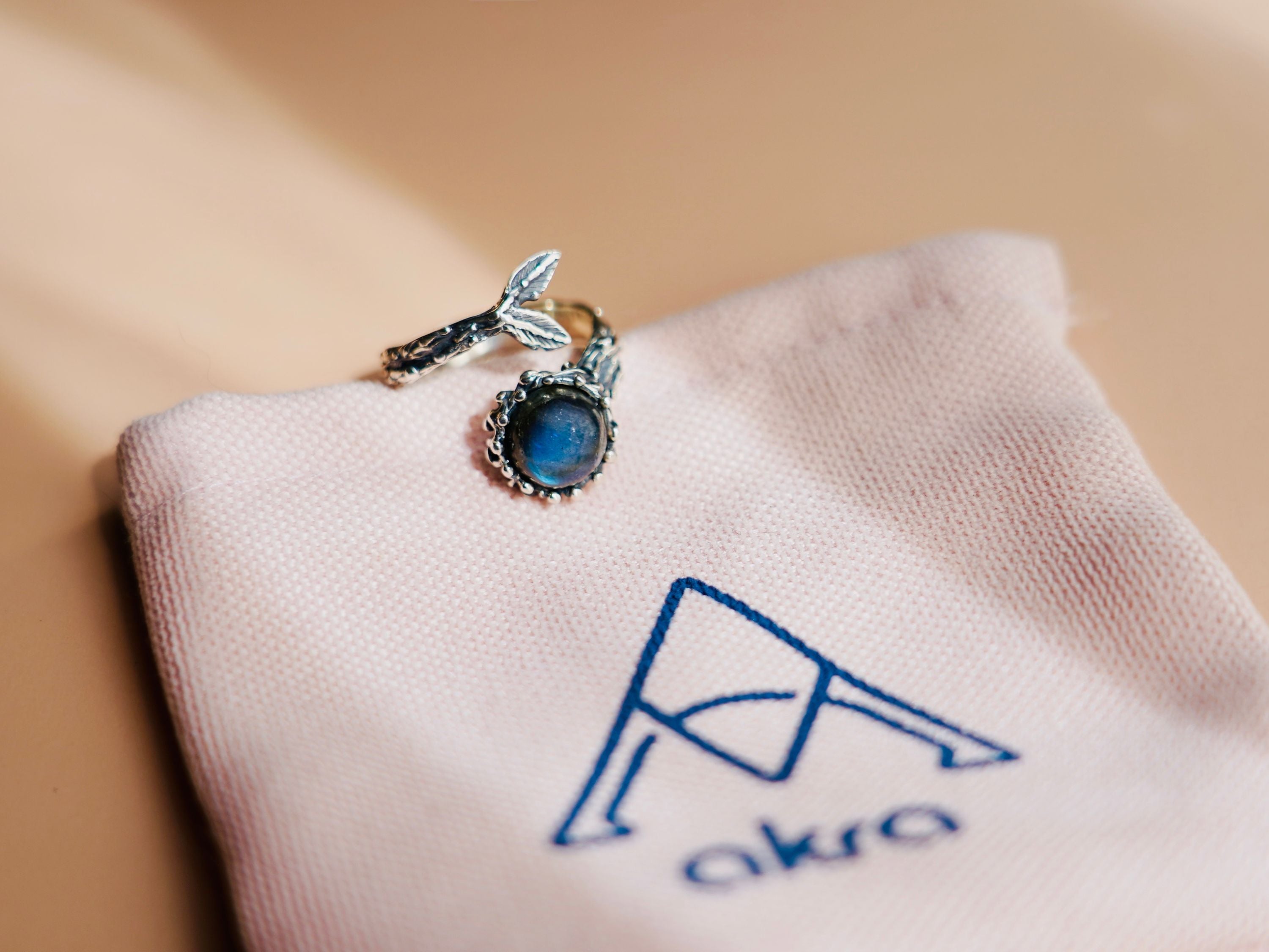 Labradorite adjustable ring craftsmanship silver setting detailed view