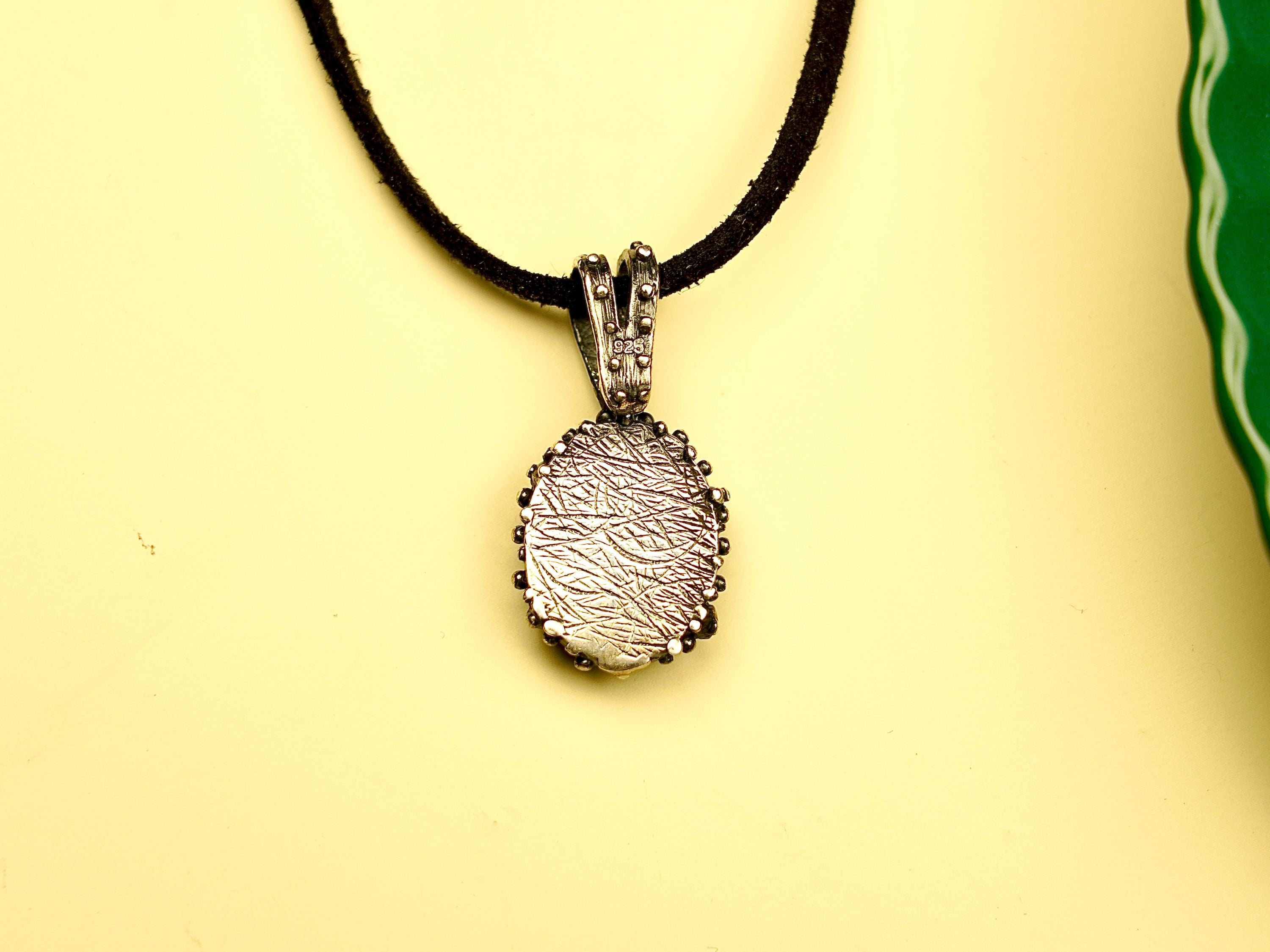 jade necklace back view sterling silver setting detail