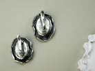 Backside malachite earrings rear view closure and craftsmanship silver earrings