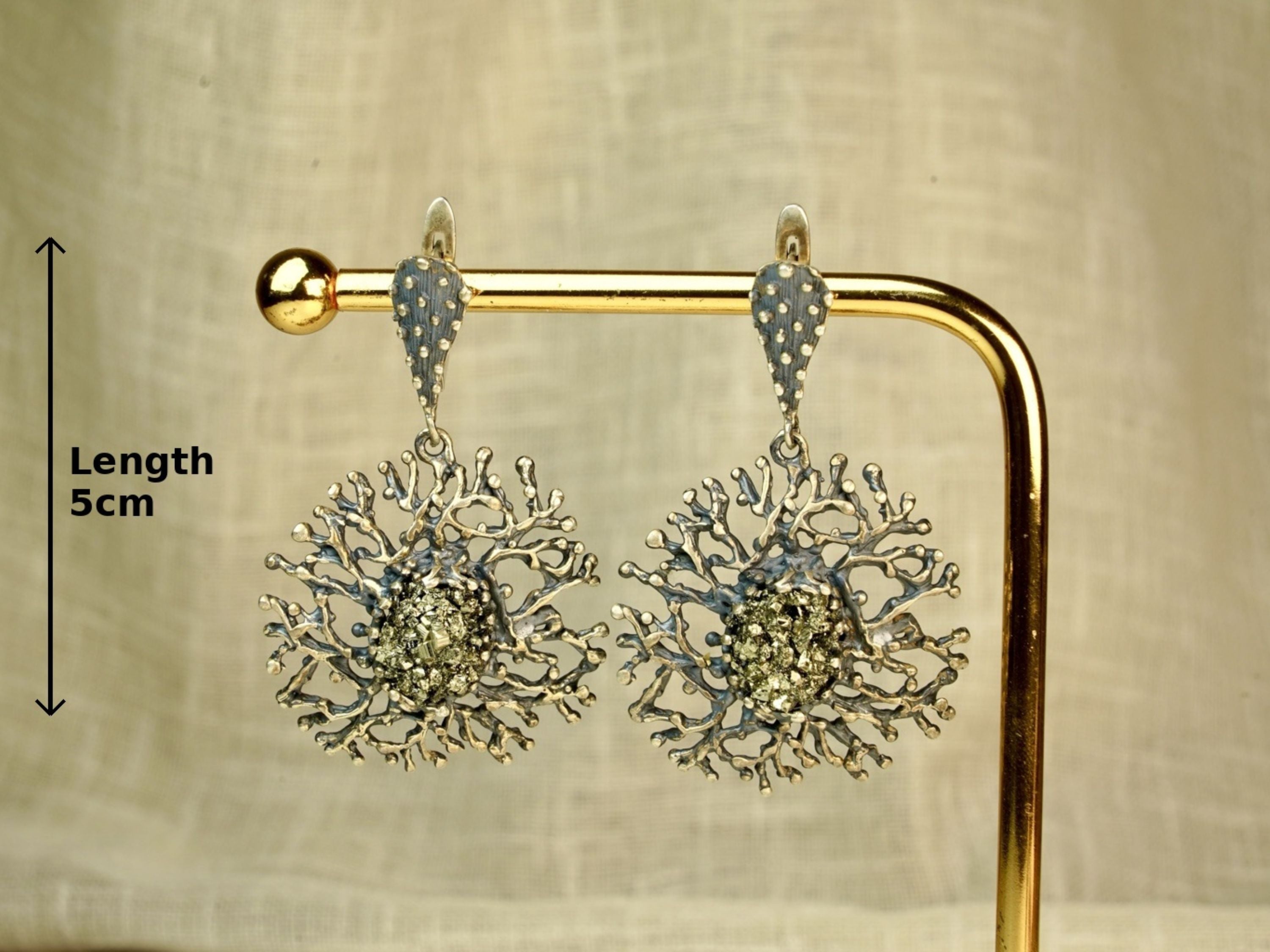 pyrite earrings size reference long statement gold stone earrings