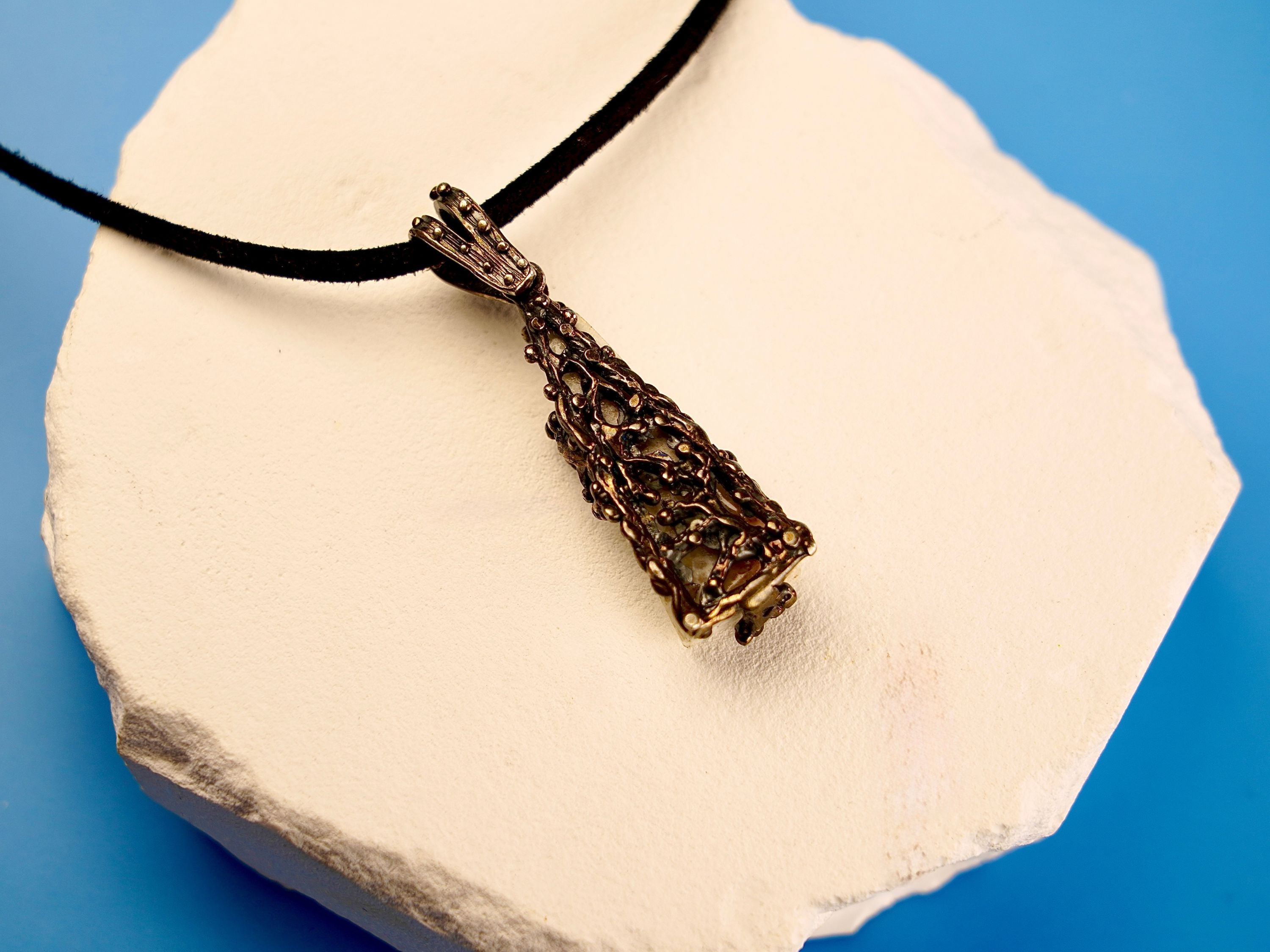 Backside moonstone pendant silver craftsmanship detail rear view necklace
