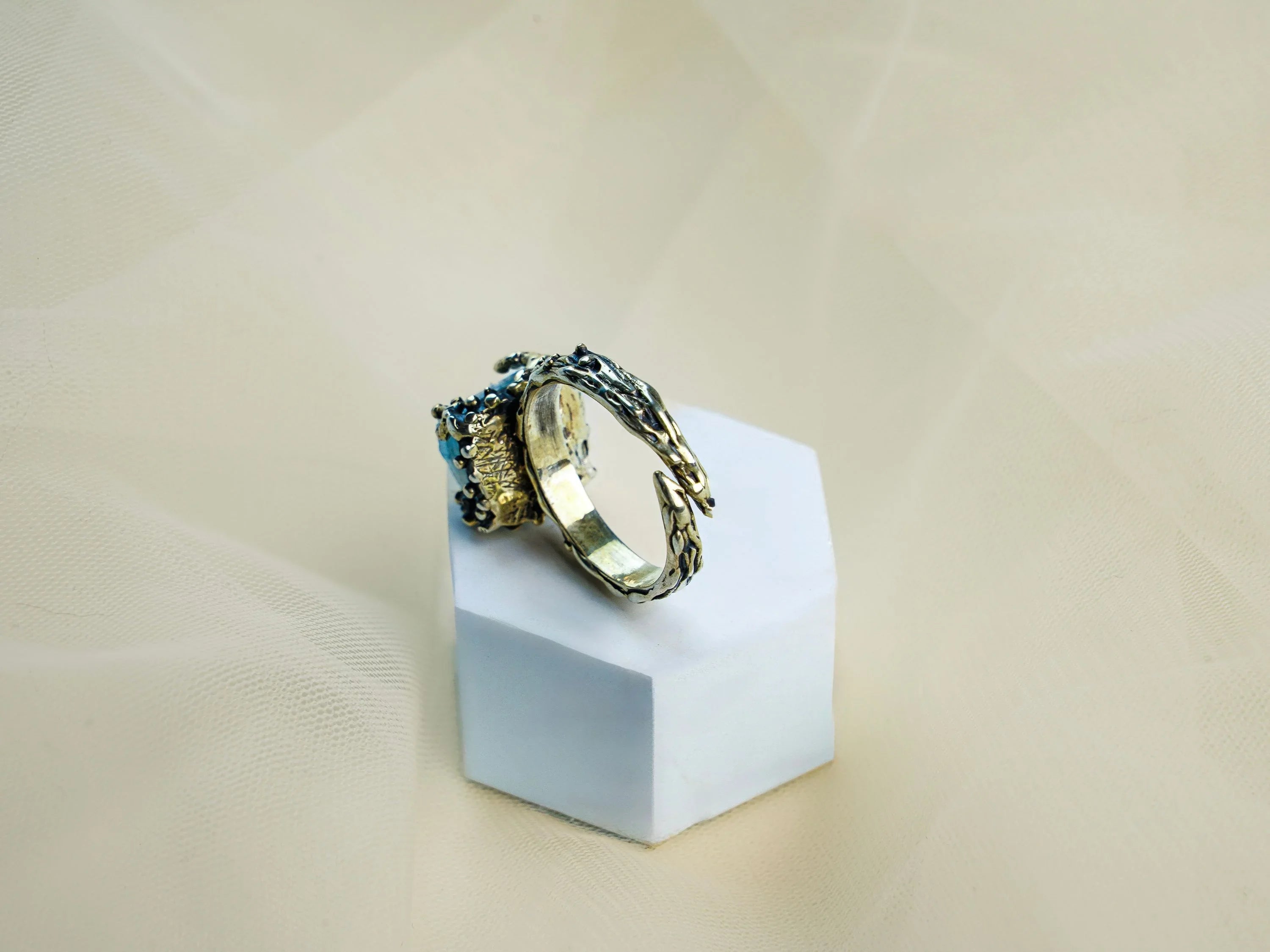 Aquamarine ring inner band back view sterling silver adjustable design