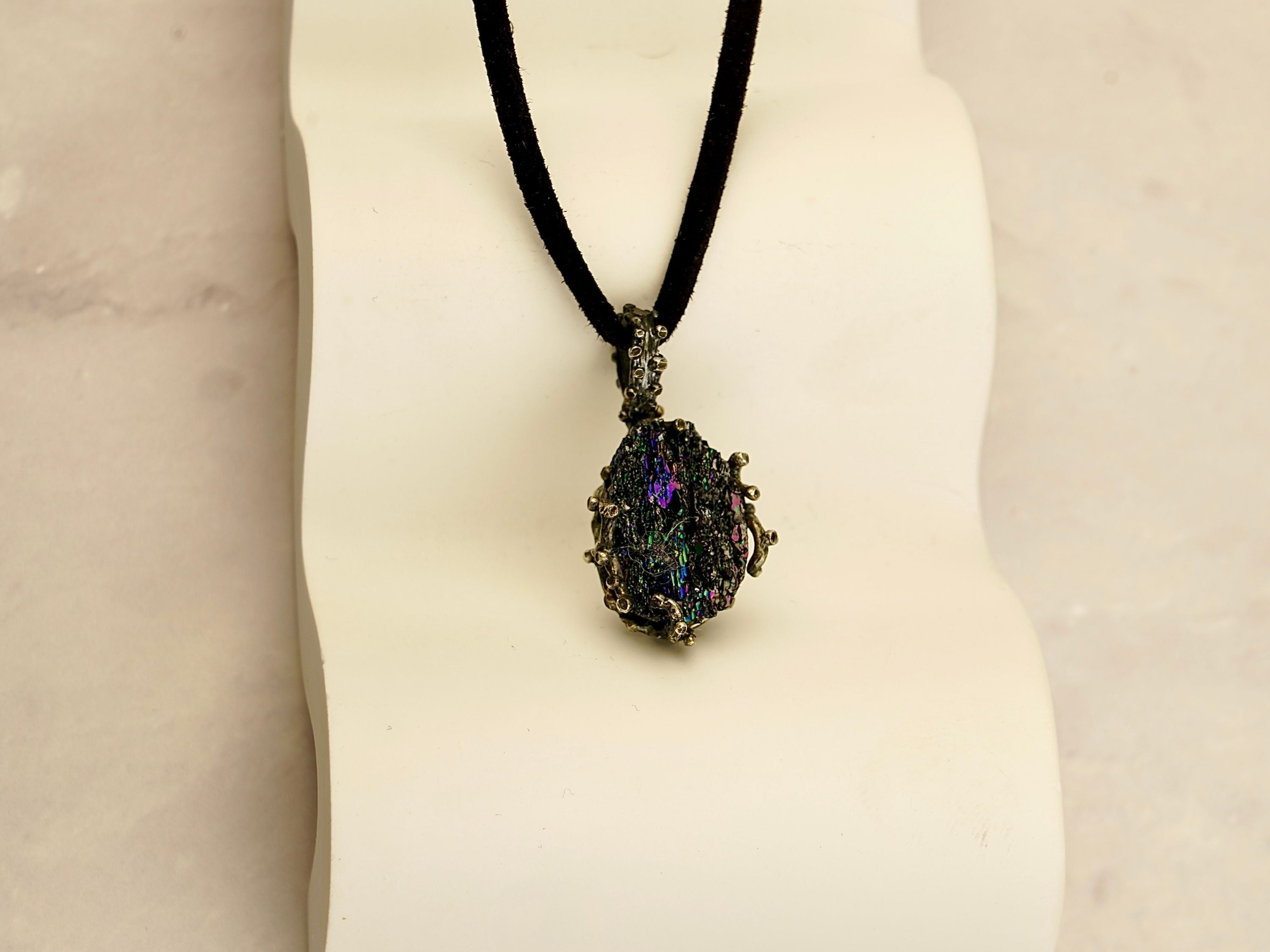 black tourmaline necklace raw crystal detail unique texture pendant