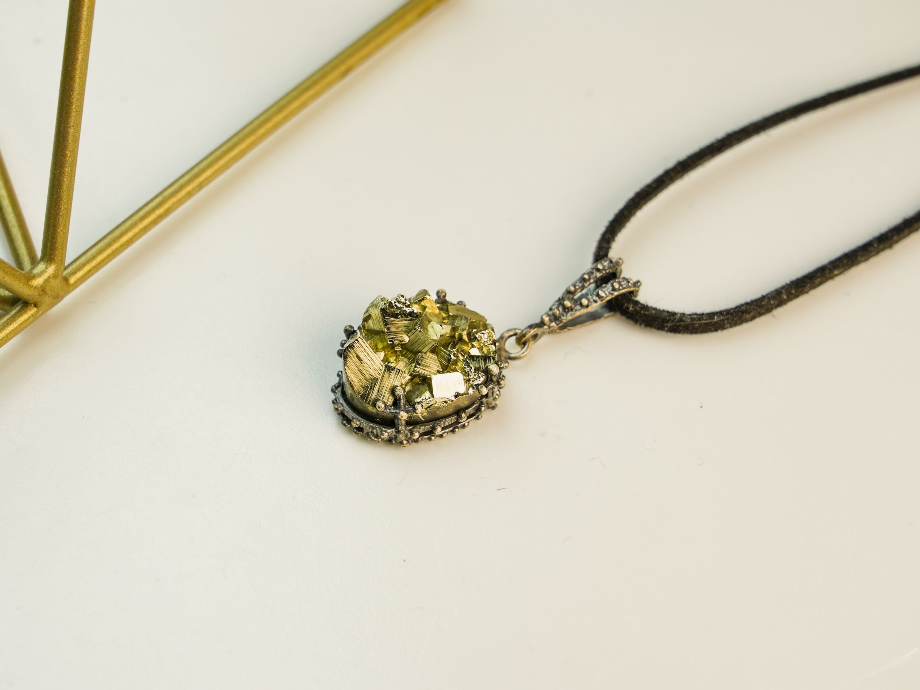 pyrite necklace gold stone pendant natural crystal jewelry