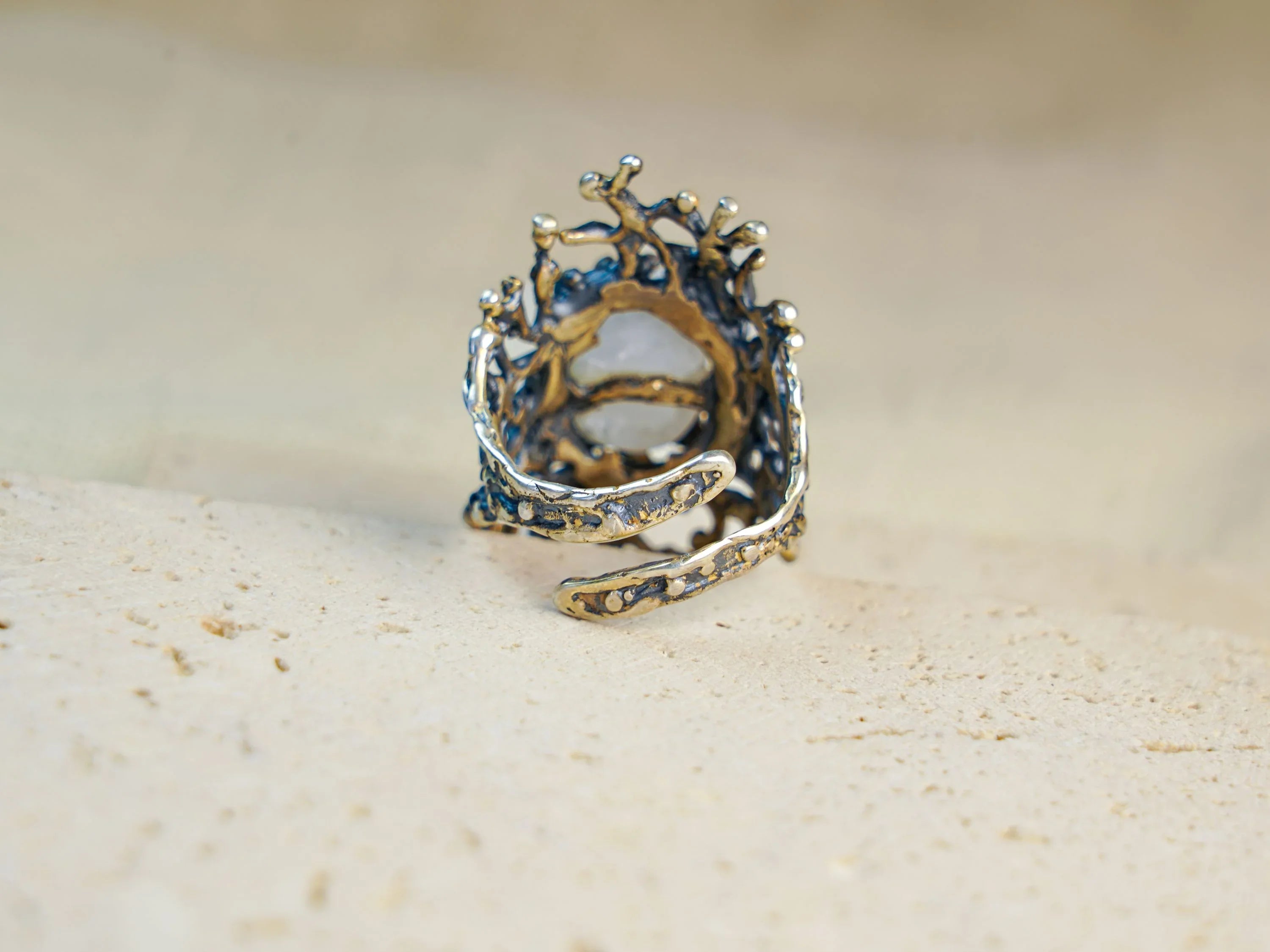 Moonstone ring inner band detail sterling silver handcrafted ring structure